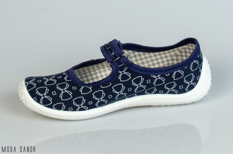 Granatowe pantofle w białe kokardki dla dziewczynki NAZO - MODA SANOK