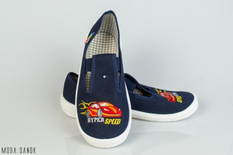 Granatowe pantofle z czerwoną wyścigówką Speed NAZO - MODA SANOK