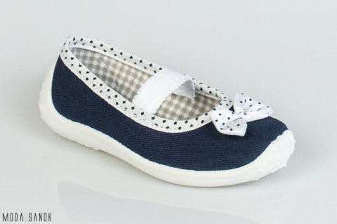 Granatowe pantofle z kokardką w kropki NAZO - MODA SANOK