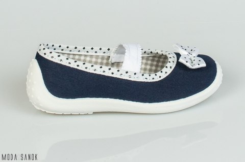 Granatowe pantofle z kokardką w kropki NAZO - MODA SANOK