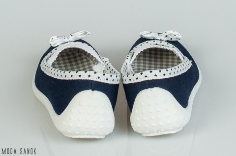 Granatowe pantofle z kokardką w kropki NAZO - MODA SANOK