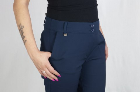 Spodnie RAEL damskie cygaretki 7/8 eleganckie - Granatowe - MODA SANOK