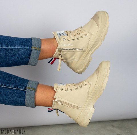 Trampki damskie w kolorze ecru za kostkę Goodin - MODA SANOK