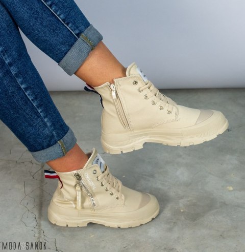 Trampki damskie w kolorze ecru za kostkę Goodin - MODA SANOK