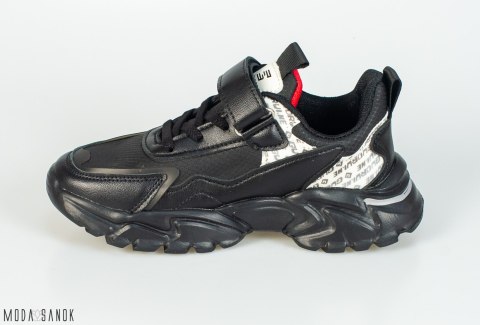 Czarne adidasy chłopięce z białymi i czerwonymi wstawkami Clibee - MODA SANOK