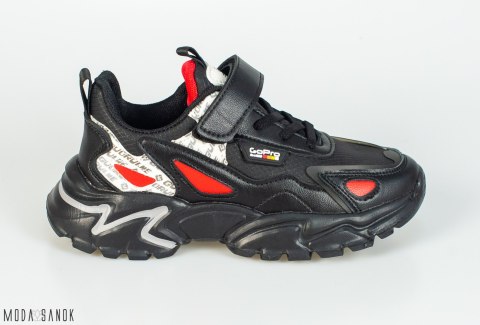 Czarne adidasy chłopięce z białymi i czerwonymi wstawkami Clibee - MODA SANOK