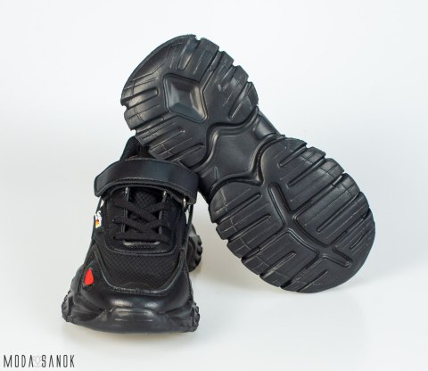 Czarne adidasy chłopięce z białymi i czerwonymi wstawkami Clibee - MODA SANOK