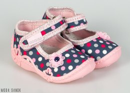 Dżinsowo-różowe pantofelki w groszki dla dziewczynek Viggami - MODA SANOK