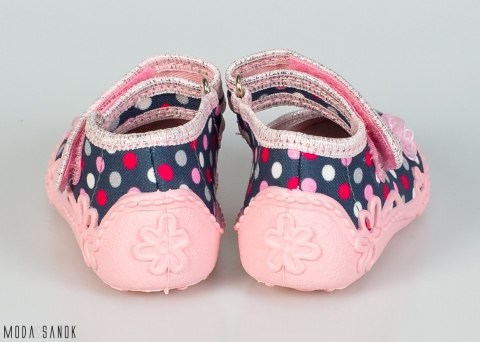 Dżinsowo-różowe pantofelki w groszki dla dziewczynek Viggami - MODA SANOK