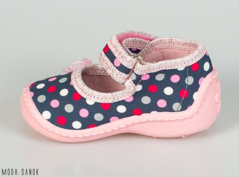 Dżinsowo-różowe pantofelki w groszki dla dziewczynek Viggami - MODA SANOK