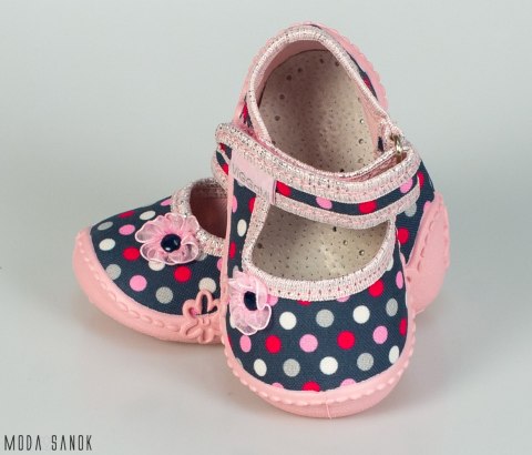 Dżinsowo-różowe pantofelki w groszki dla dziewczynek Viggami - MODA SANOK
