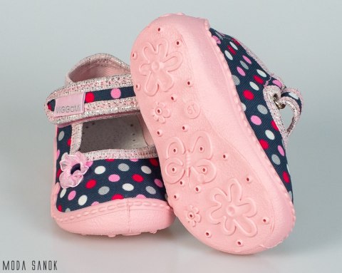 Dżinsowo-różowe pantofelki w groszki dla dziewczynek Viggami - MODA SANOK