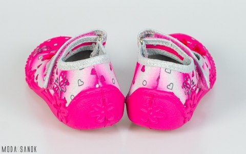 Fuksjowe pantofle dziewczęce z kokardką Viggami oddychające na rzep - MODA SANOK
