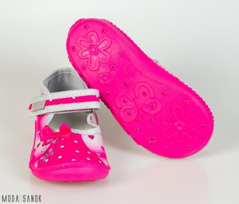 Fuksjowe pantofle dziewczęce z kokardką Viggami oddychające na rzep - MODA SANOK