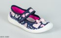 Granatowe pantofle na rzep w białe i różowe serduszka Viggami - MODA SANOK