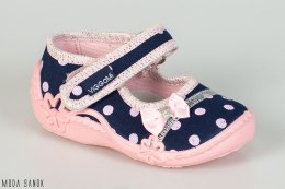 Granatowo-różowe pantofle w kropki Viggami oddychające na rzep- MODA SANOK