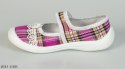 Pantofle w różowo-beżową kratę na białej podeszwie Viggami na rzepę- MODA SANOK