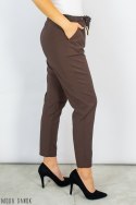 Oryginalne spodnie LAVINIA damskie wiązane na gumce eleganckie - brązowe - MODA SANOK