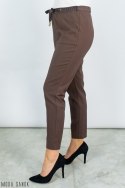 Oryginalne spodnie LAVINIA damskie wiązane na gumce eleganckie - brązowe - MODA SANOK