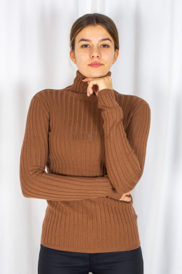Damski sweterek w wzór prążkowy Maya - brązowy camel - Moda Sanok