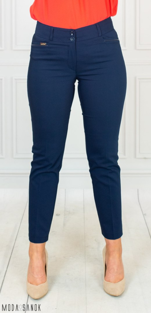 Spodnie damskie eleganckie MTM cygaretki 7/8 - granatowe - Moda Sanok