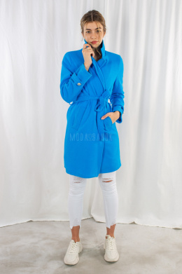 Klasyczny uniwersalny płaszczyk Mirta z cienkiej boucle na podszewce w kolorze niebieskim MODA SANOK