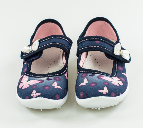 VIGGAMI Weronika pantofle, kapcie, oddychający spód i materiał,skórzana wkładka w motylki na rzep MODA SANOK