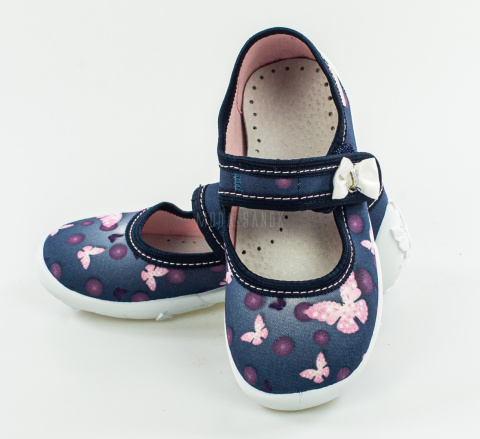 VIGGAMI Weronika pantofle, kapcie, oddychający spód i materiał,skórzana wkładka w motylki na rzep MODA SANOK