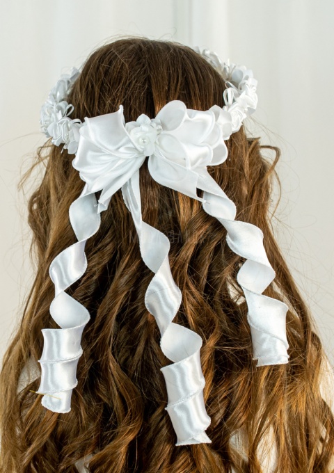 Wianek Komunijny w kwiatuszki z delikatnymi perełkami oraz satynowymi wstążeczkami MODA SANOK