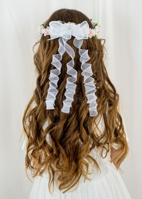 Wianek komunijny dziewczęcy z delikatnymi kwiatuszkami perełkami na druciku MODA SANOK