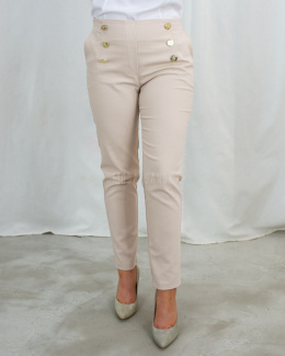 Spodnie BB eleganckie z gumką w pasie i dwurzędowymi złotymi guzikami w kolorze jasnego beżu - MODA SANOK