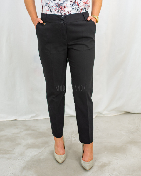 Spodnie damskie RAEL cygaretki 7/8 klasyczne eleganckie z wysokim stanem w kant czarne - MODA SANOK