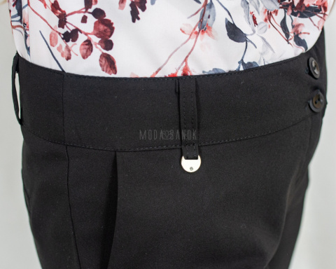 Spodnie damskie RAEL cygaretki 7/8 klasyczne eleganckie z wysokim stanem w kant czarne - MODA SANOK