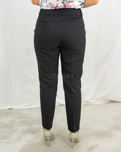 Spodnie damskie RAEL cygaretki 7/8 klasyczne eleganckie z wysokim stanem w kant czarne - MODA SANOK
