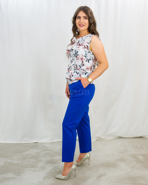 Spodnie RAEL eleganckie damskie cygaretki , 7/8, z kieszeniami w kolorze chabrowym - MODA SANOK