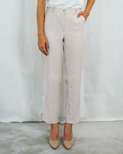 Eleganckie spodnie damskie, długie z gumą w pasie, cienkie w kolorze beżowym MTM - MODA SANOK