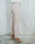 Eleganckie spodnie damskie, długie z gumą w pasie, cienkie w kolorze beżowym MTM - MODA SANOK