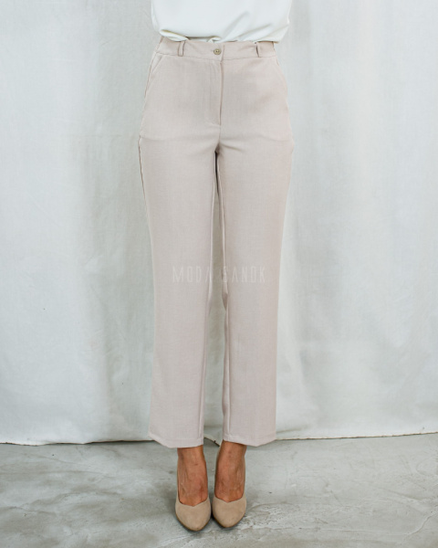 Eleganckie spodnie damskie, długie z gumą w pasie, cienkie w kolorze beżowym MTM - MODA SANOK