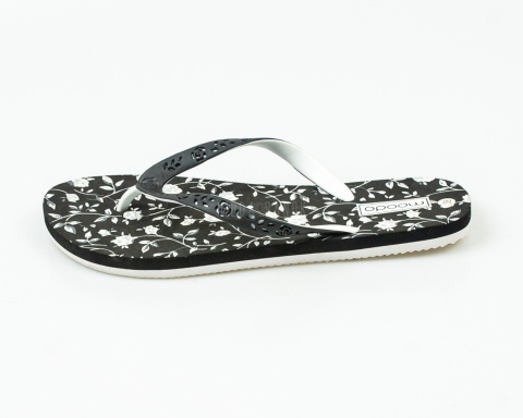 Japonki, klapki damskie w kolorze czarno białym z motywem kwiatowym MOODO - MODA SANOK