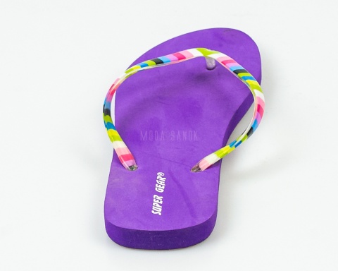 Japonki, klapki damskie w kolorze fioletowym z kolorową gumową górą na piankowej podeszwie SUPER GEAR- MODA SANOK