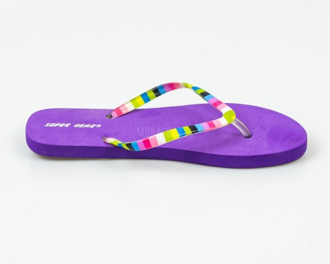 Japonki, klapki damskie w kolorze fioletowym z kolorową gumową górą na piankowej podeszwie SUPER GEAR- MODA SANOK