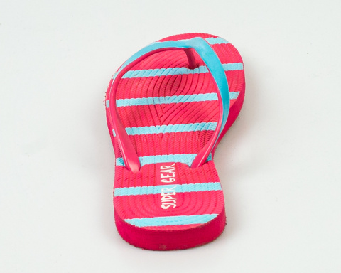 Japonki, klapki damskie w różowo błękitne paski z gumową górą w kolorze błękitnym SUPER GEAR - MODA SANOK