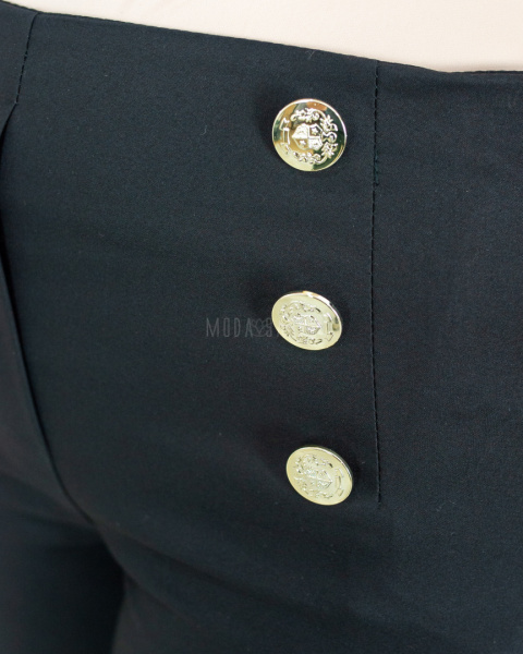 Spodnie BB eleganckie czarne z gumą w pasie, cygaretki 7/8, złote dwurzędowe guziki - MODA SANOK